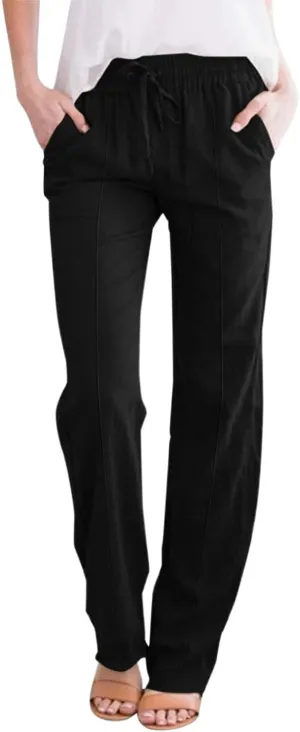 FZVYD Women's Casual Cotton Linen Pants 2025 Fashion Drawstring Lightweight Summer Relax Fit Straight Leg Lounge Trousers