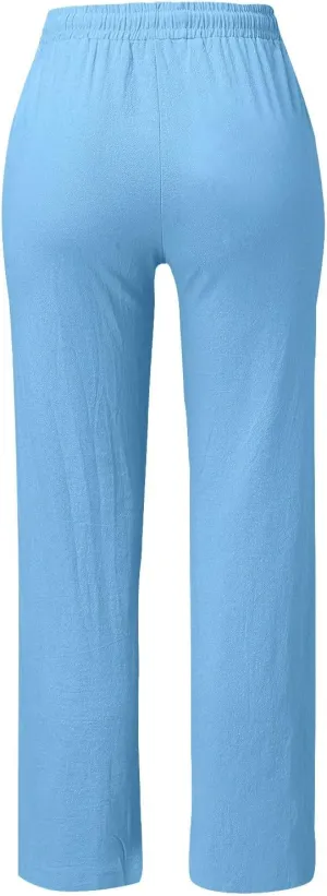 FZVYD Women's Casual Cotton Linen Pants 2025 Fashion Drawstring Lightweight Summer Relax Fit Straight Leg Lounge Trousers