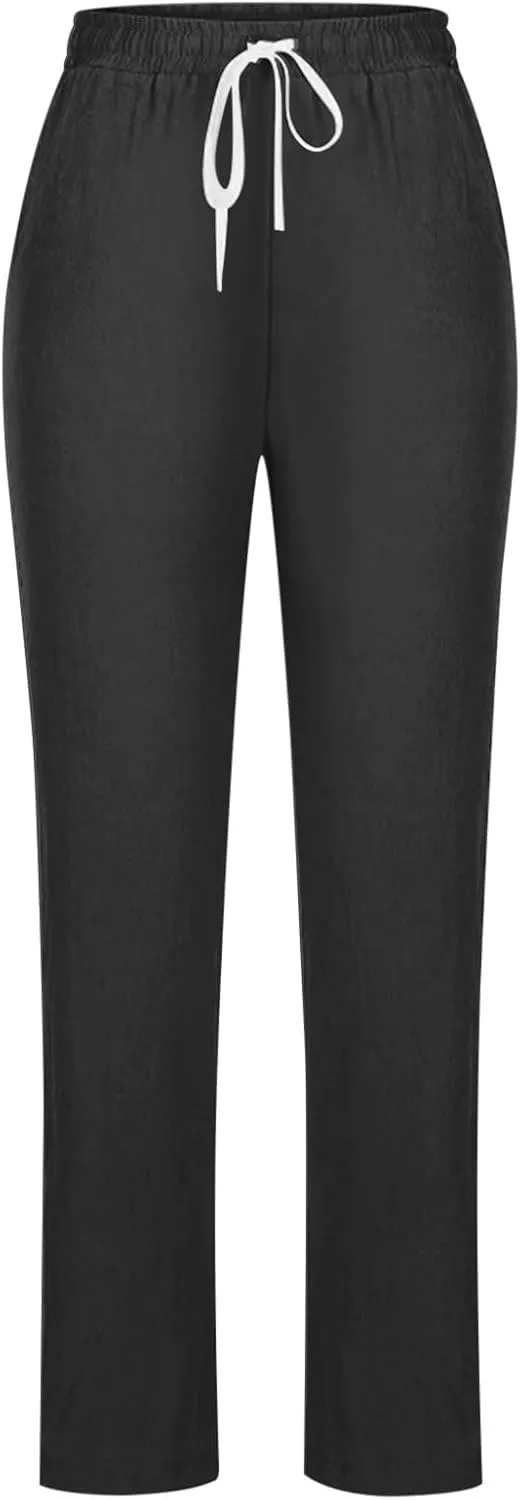 FZVYD Women's Casual Cotton Linen Pants 2025 Fashion Drawstring Lightweight Summer Relax Fit Straight Leg Lounge Trousers