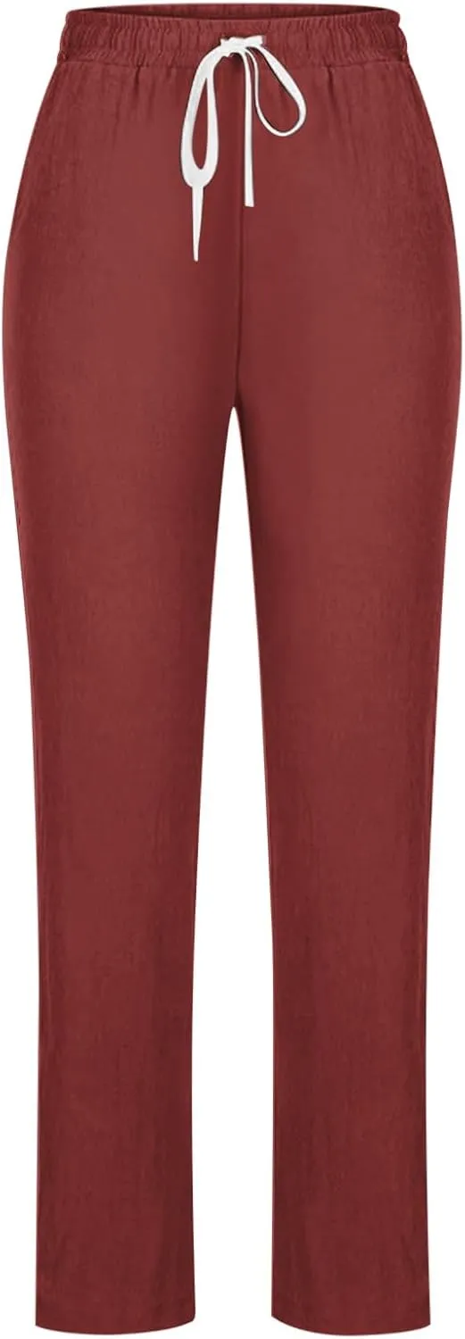 FZVYD Women's Casual Cotton Linen Pants 2025 Fashion Drawstring Lightweight Summer Relax Fit Straight Leg Lounge Trousers