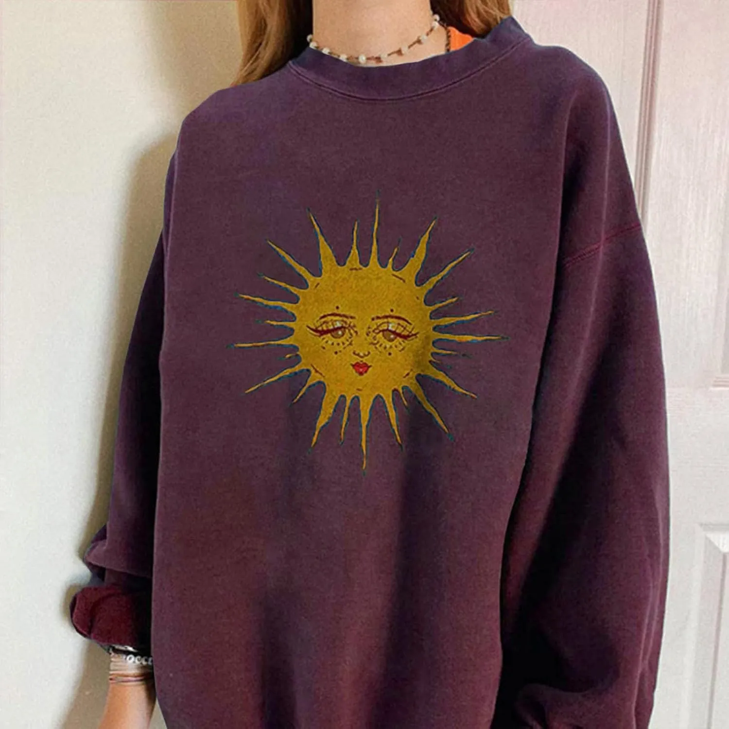 GAOJU Oversized Graphic Sweatshirt for Women Crewneck Long Sleeve Drop Shoulder Casual Pullover Sweatshirt Tops