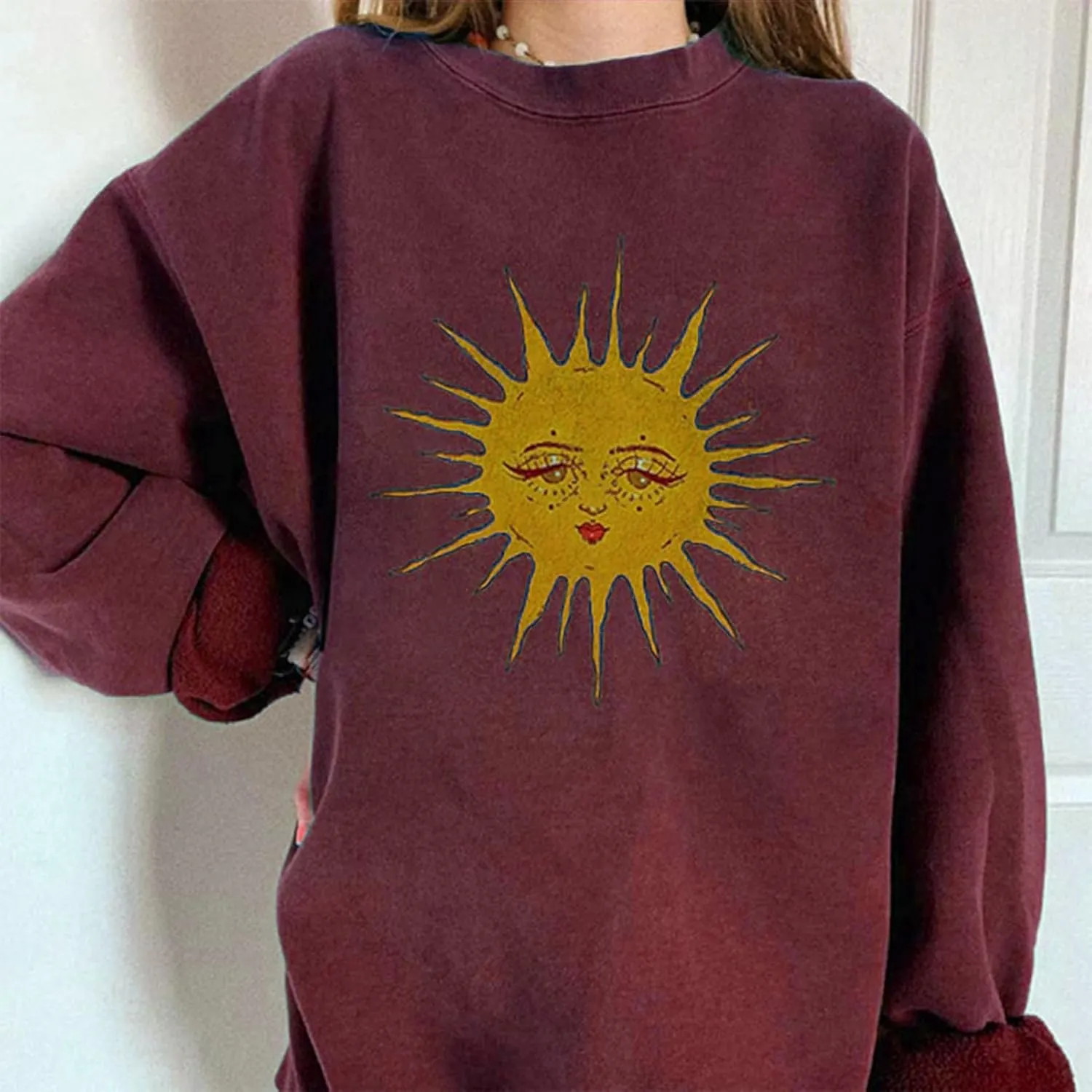 GAOJU Oversized Graphic Sweatshirt for Women Crewneck Long Sleeve Drop Shoulder Casual Pullover Sweatshirt Tops