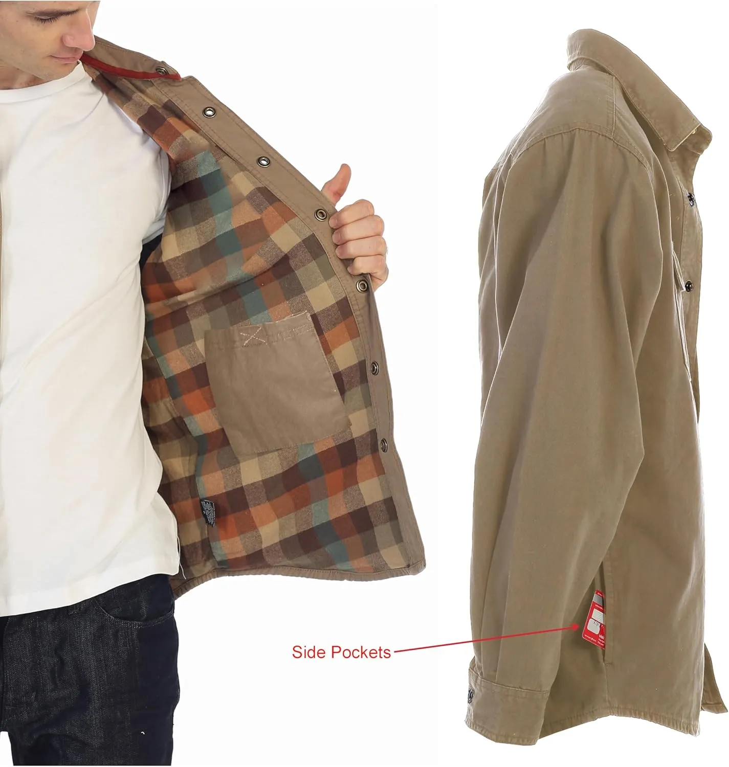 Gioberti Men's 100% Cotton Brushed and Soft Twill Shirt Jacket with Flannel Lining