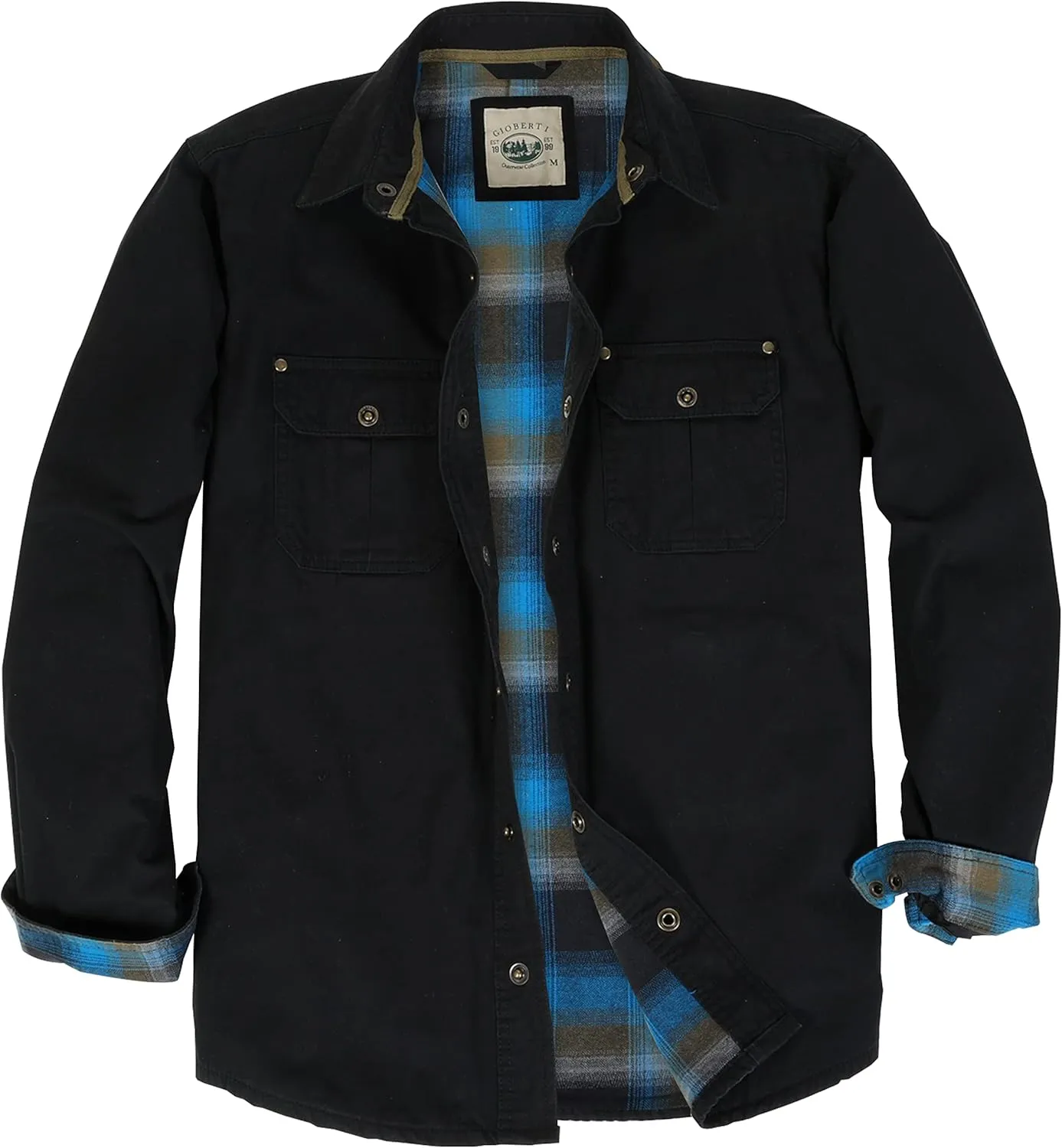 Gioberti Men's 100% Cotton Brushed and Soft Twill Shirt Jacket with Flannel Lining