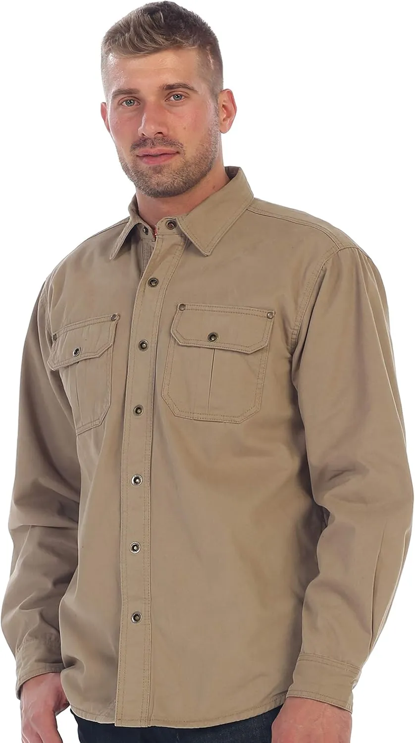 Gioberti Men's 100% Cotton Brushed and Soft Twill Shirt Jacket with Flannel Lining