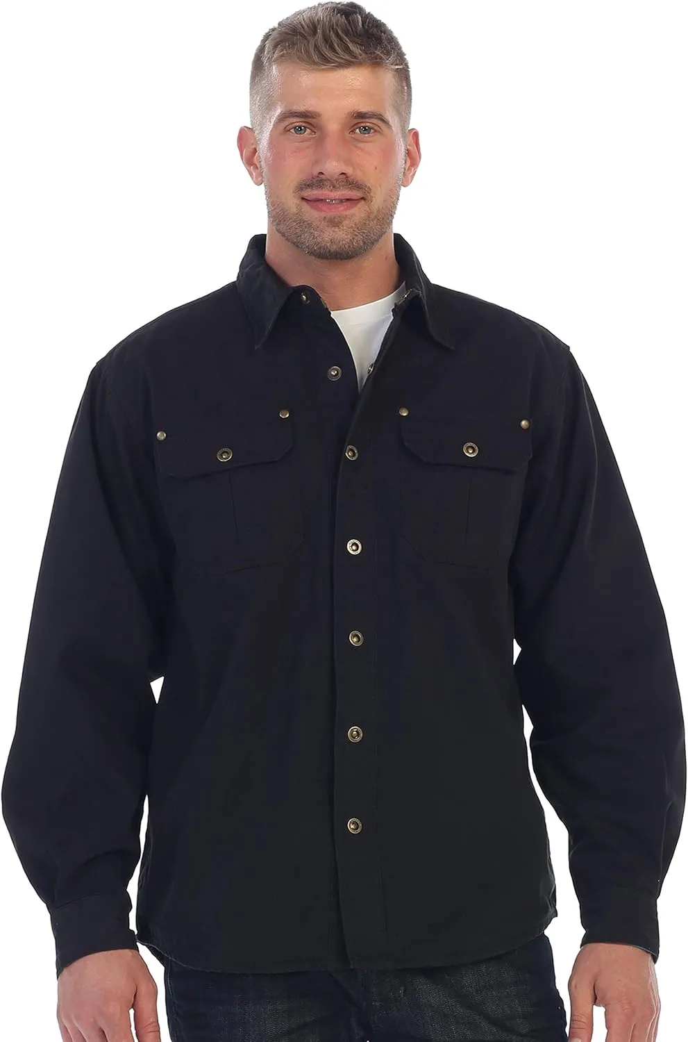 Gioberti Men's 100% Cotton Brushed and Soft Twill Shirt Jacket with Flannel Lining