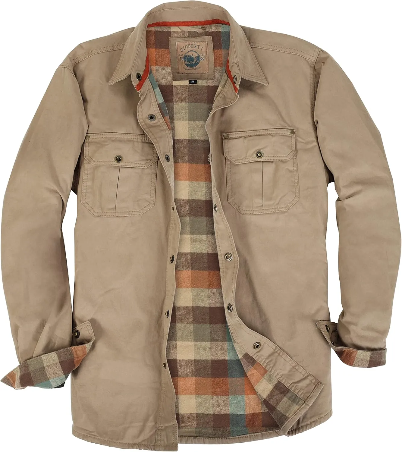Gioberti Men's 100% Cotton Brushed and Soft Twill Shirt Jacket with Flannel Lining