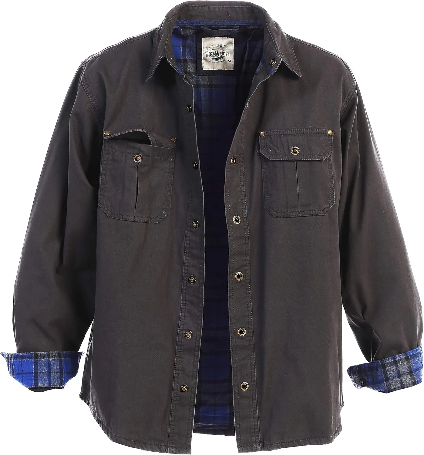 Gioberti Men's 100% Cotton Brushed and Soft Twill Shirt Jacket with Flannel Lining