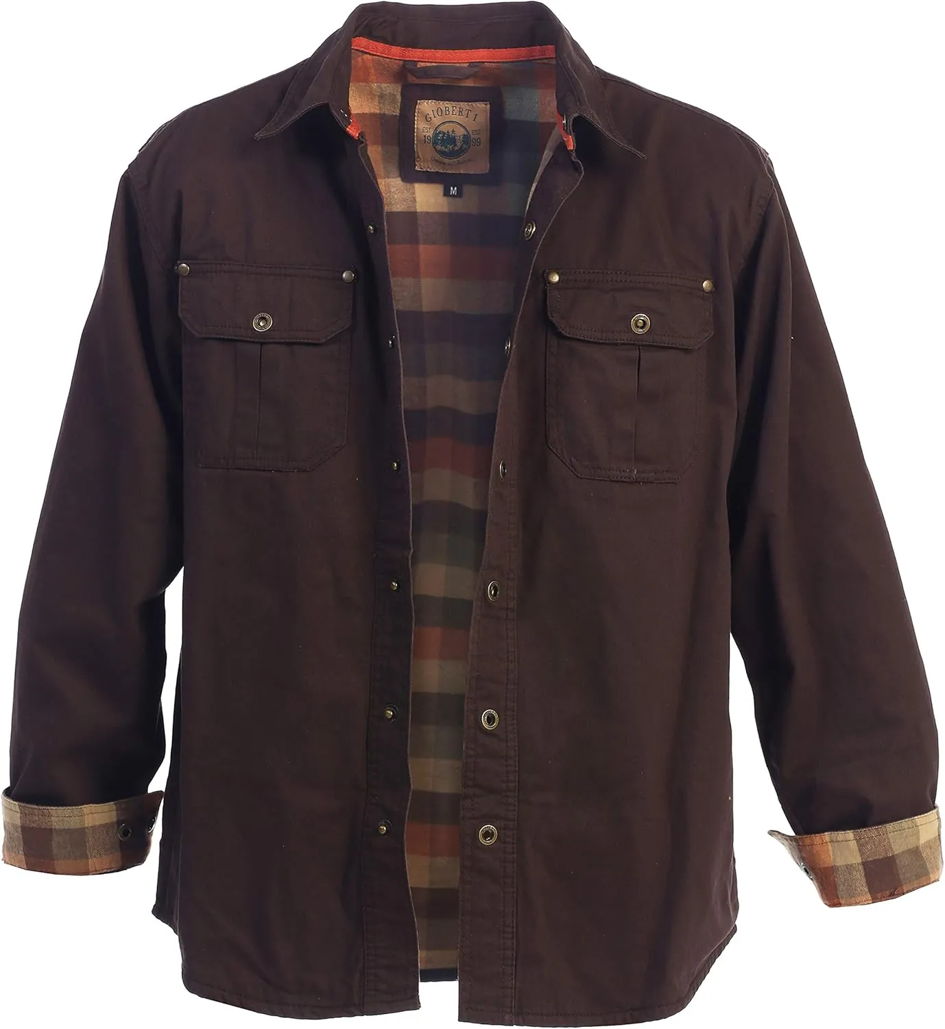 Gioberti Men's 100% Cotton Brushed and Soft Twill Shirt Jacket with Flannel Lining