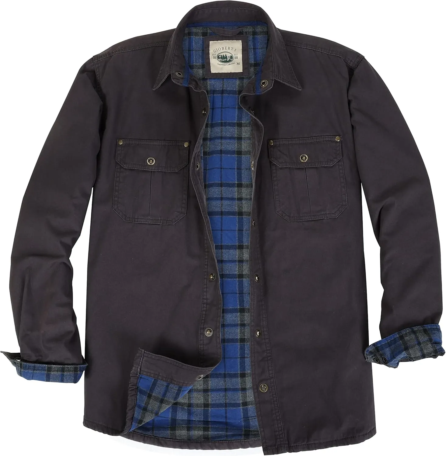 Gioberti Men's 100% Cotton Brushed and Soft Twill Shirt Jacket with Flannel Lining