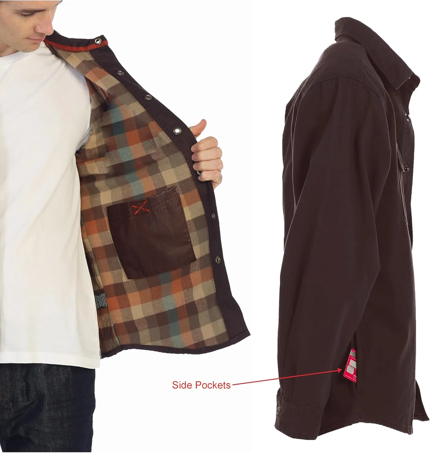Gioberti Men's 100% Cotton Brushed and Soft Twill Shirt Jacket with Flannel Lining