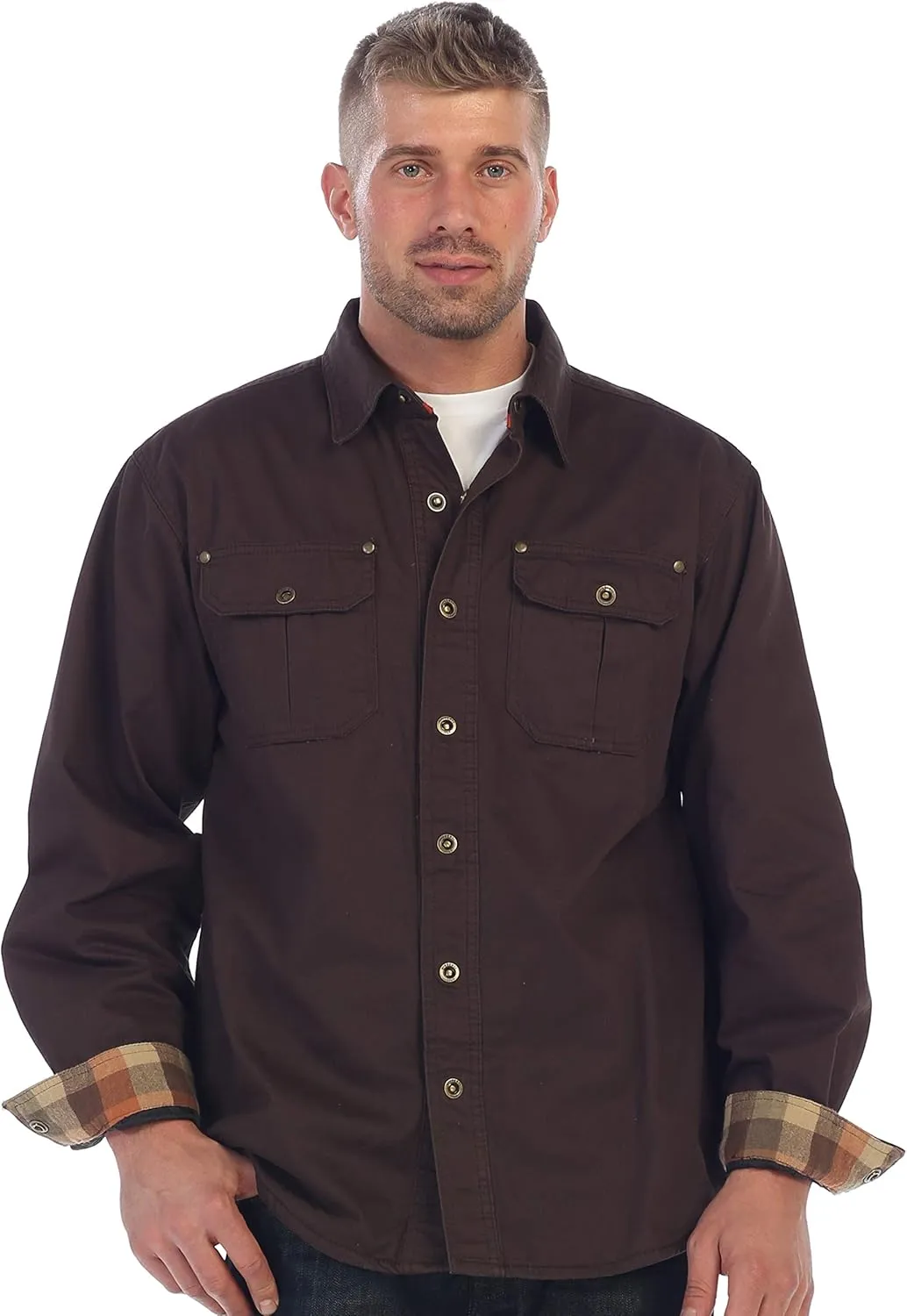 Gioberti Men's 100% Cotton Brushed and Soft Twill Shirt Jacket with Flannel Lining