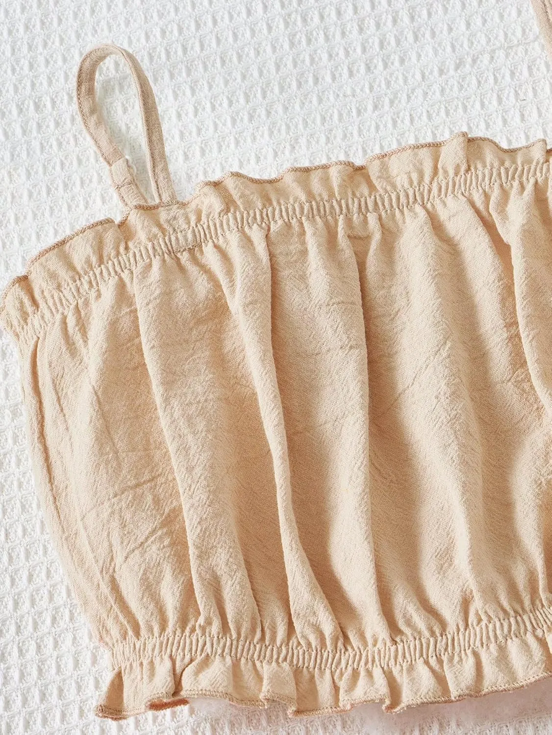 Girl's 2 Piece Summer Outfits Frill Spaghetti Strap Cropped Camisole Tops and Elastic Waist Shorts Set