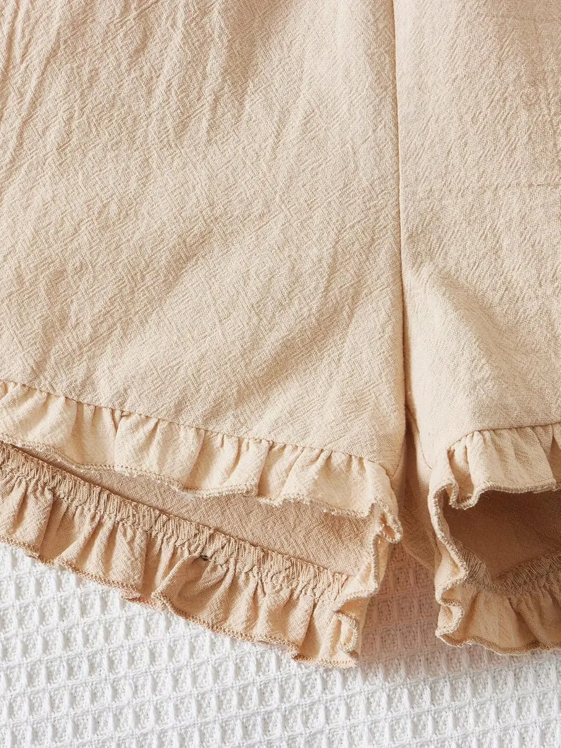 Girl's 2 Piece Summer Outfits Frill Spaghetti Strap Cropped Camisole Tops and Elastic Waist Shorts Set