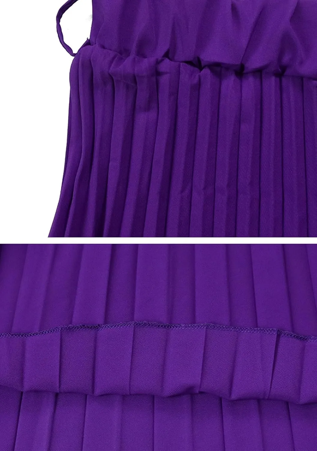 GORIFE Women's Pleated Skirt Solid Elastic Waist A-Line Swing Maxi Length Skirt with Belt