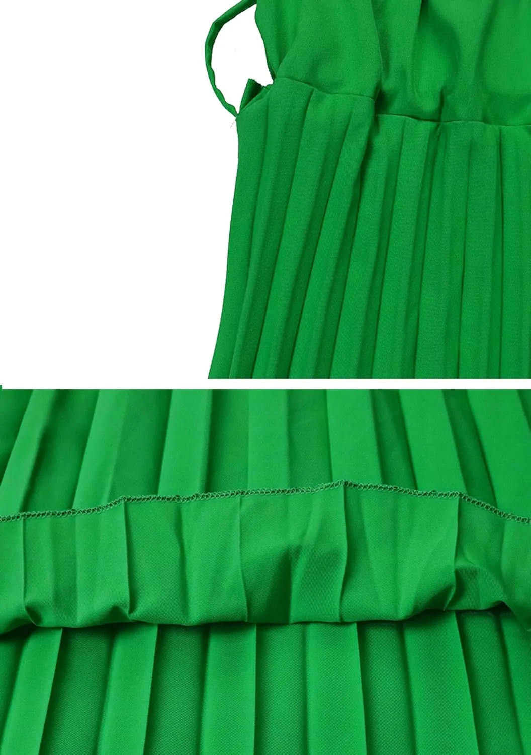 GORIFE Women's Pleated Skirt Solid Elastic Waist A-Line Swing Maxi Length Skirt with Belt