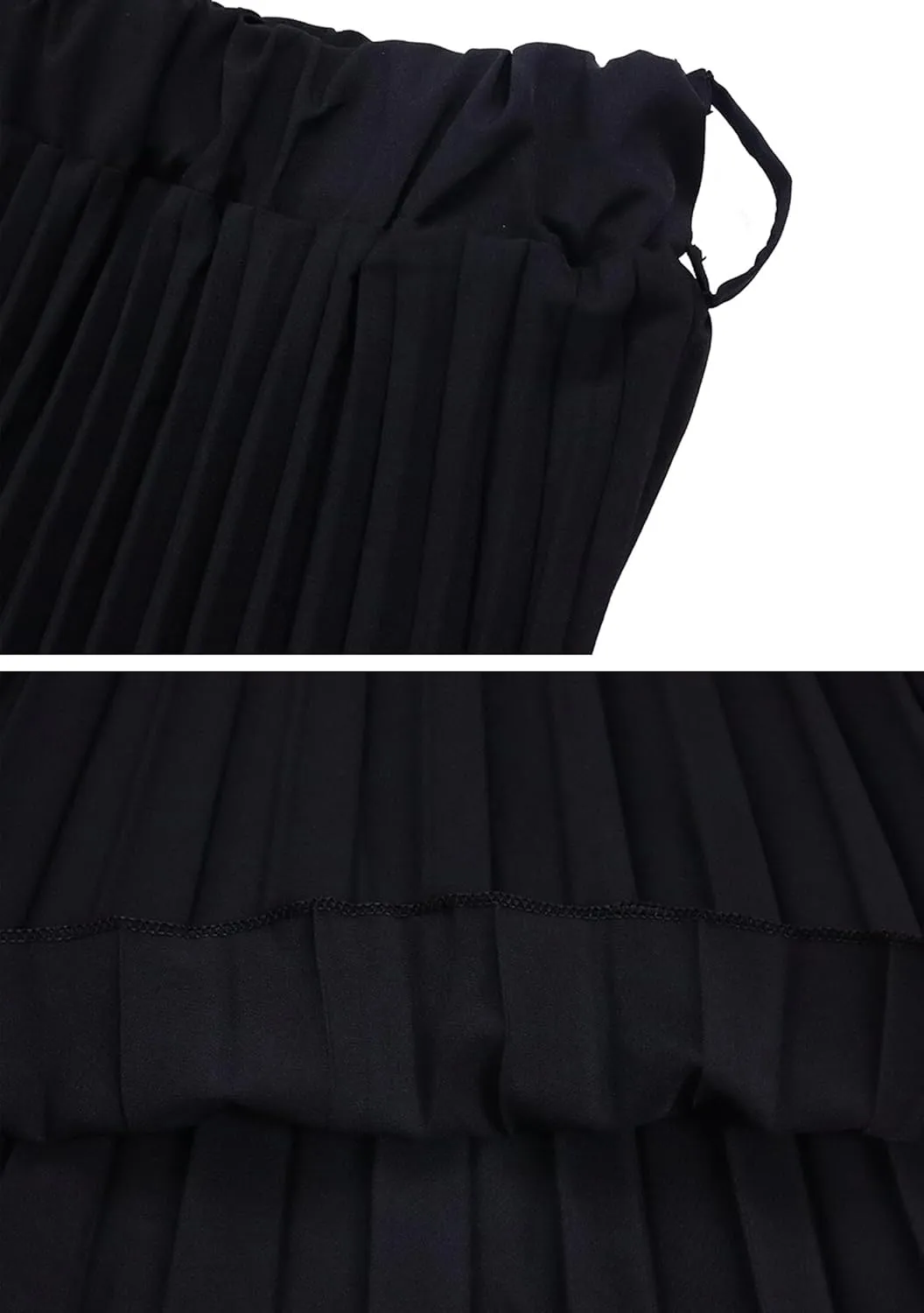 GORIFE Women's Pleated Skirt Solid Elastic Waist A-Line Swing Maxi Length Skirt with Belt