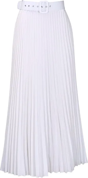 GORIFE Women's Pleated Skirt Solid Elastic Waist A-Line Swing Maxi Length Skirt with Belt