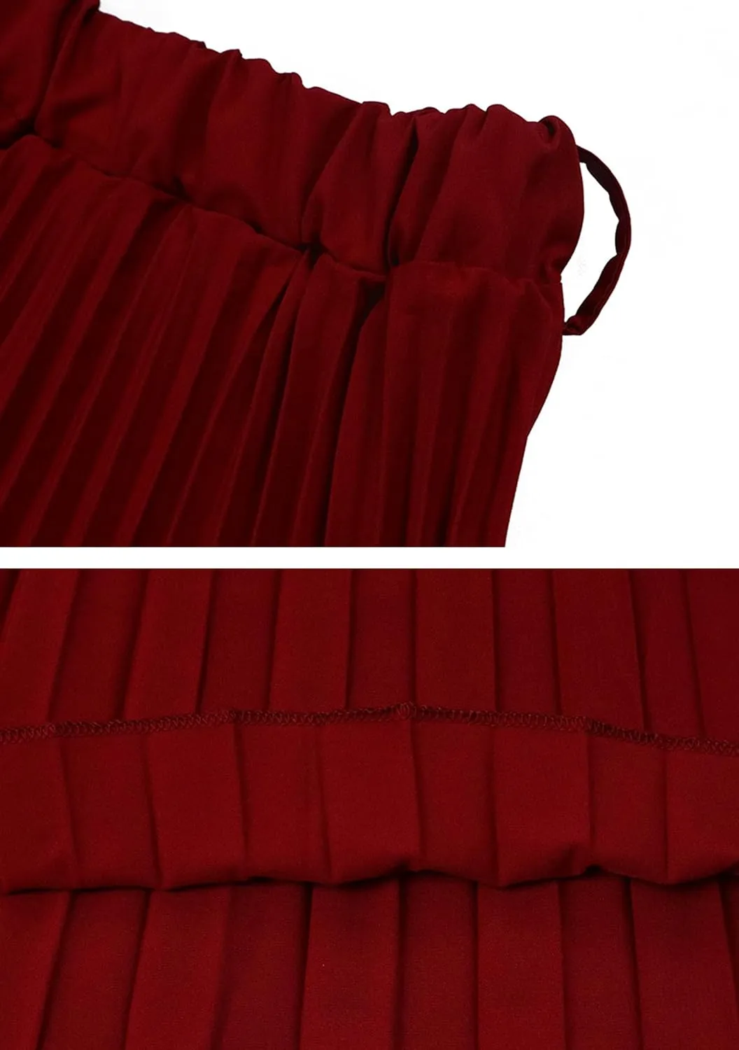 GORIFE Women's Pleated Skirt Solid Elastic Waist A-Line Swing Maxi Length Skirt with Belt