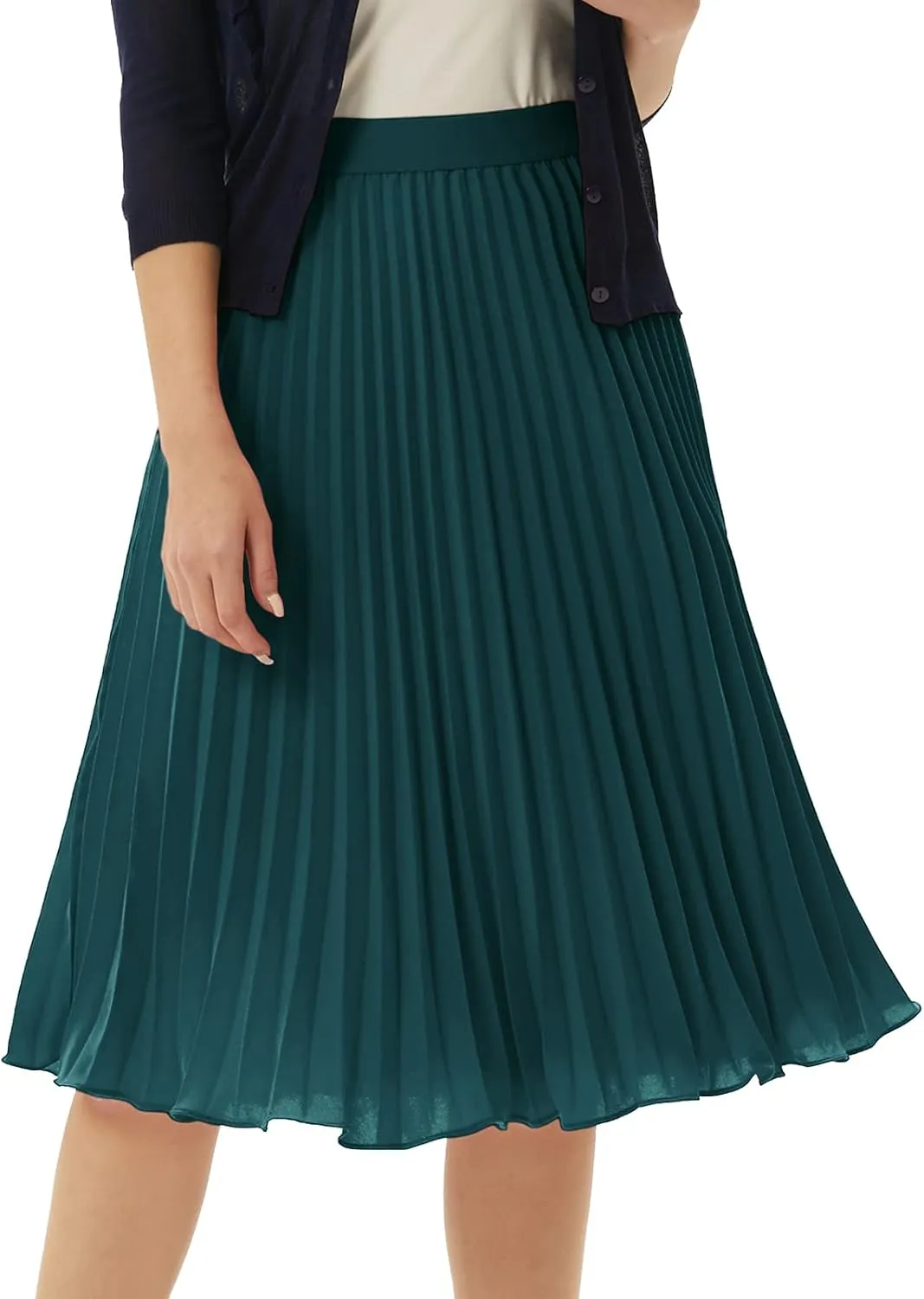 GRACE KARIN Women High Elastic Waist Pleated Chiffon Skirt Midi Swing A-line Skirts