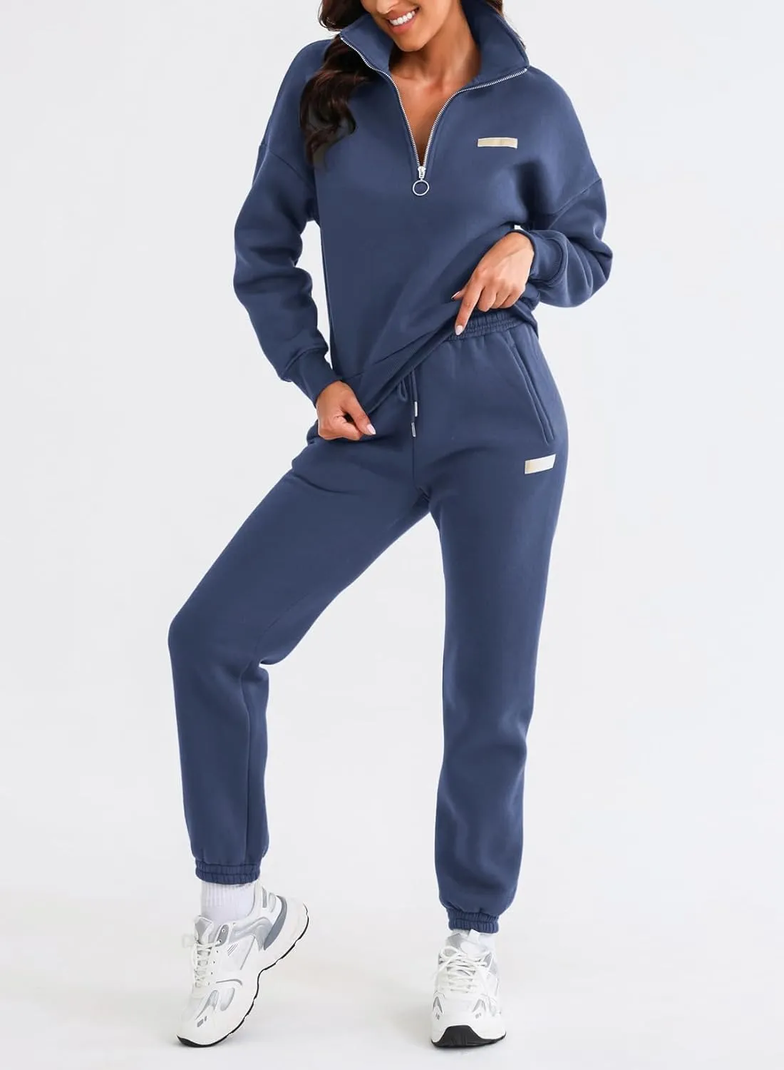 Herseas Women 2 Piece Outfits Sweatsuit Lounge Set Half Zip Pullover with Jogger Airport Tracksuit Matching Pants Set