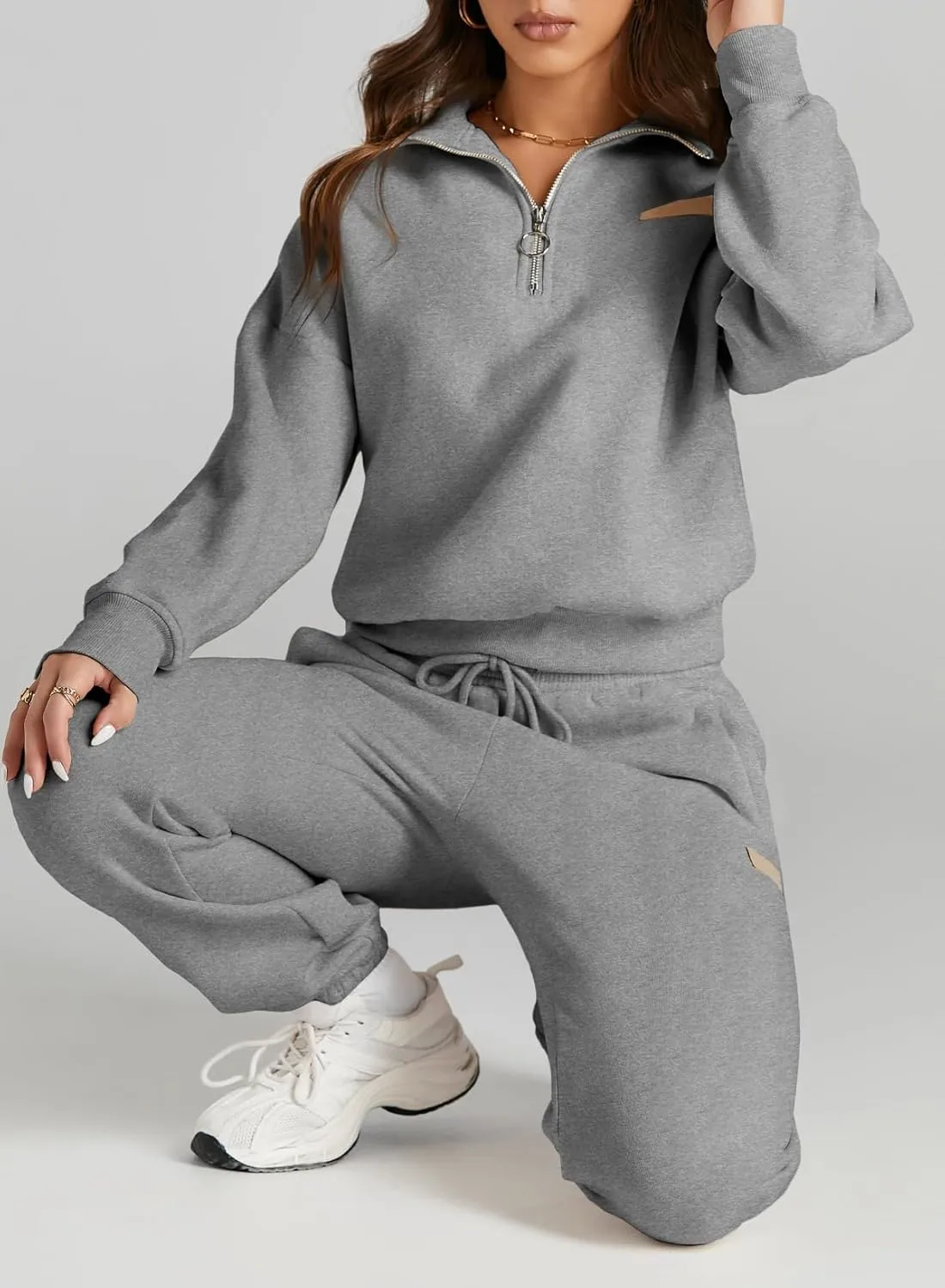 Herseas Women 2 Piece Outfits Sweatsuit Lounge Set Half Zip Pullover with Jogger Airport Tracksuit Matching Pants Set