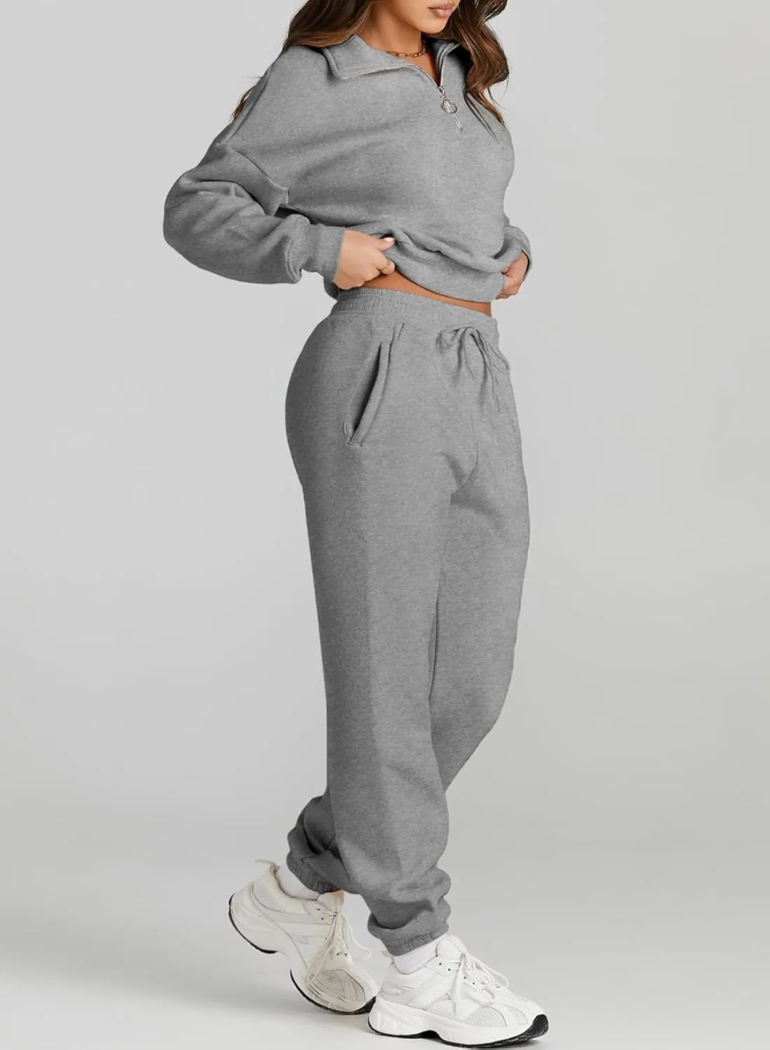 Herseas Women 2 Piece Outfits Sweatsuit Lounge Set Half Zip Pullover with Jogger Airport Tracksuit Matching Pants Set