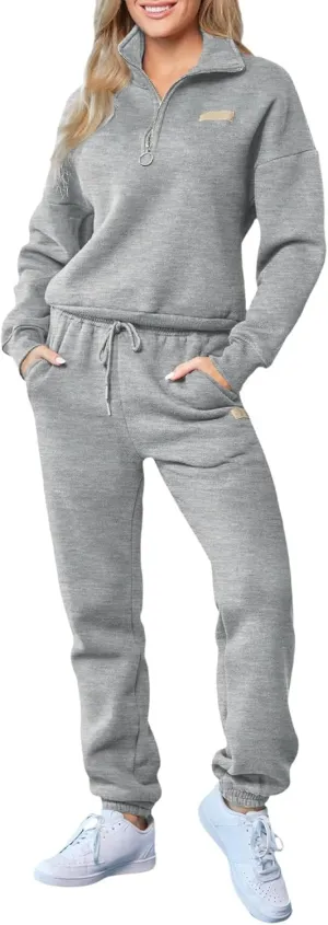 Herseas Women 2 Piece Outfits Sweatsuit Lounge Set Half Zip Pullover with Jogger Airport Tracksuit Matching Pants Set
