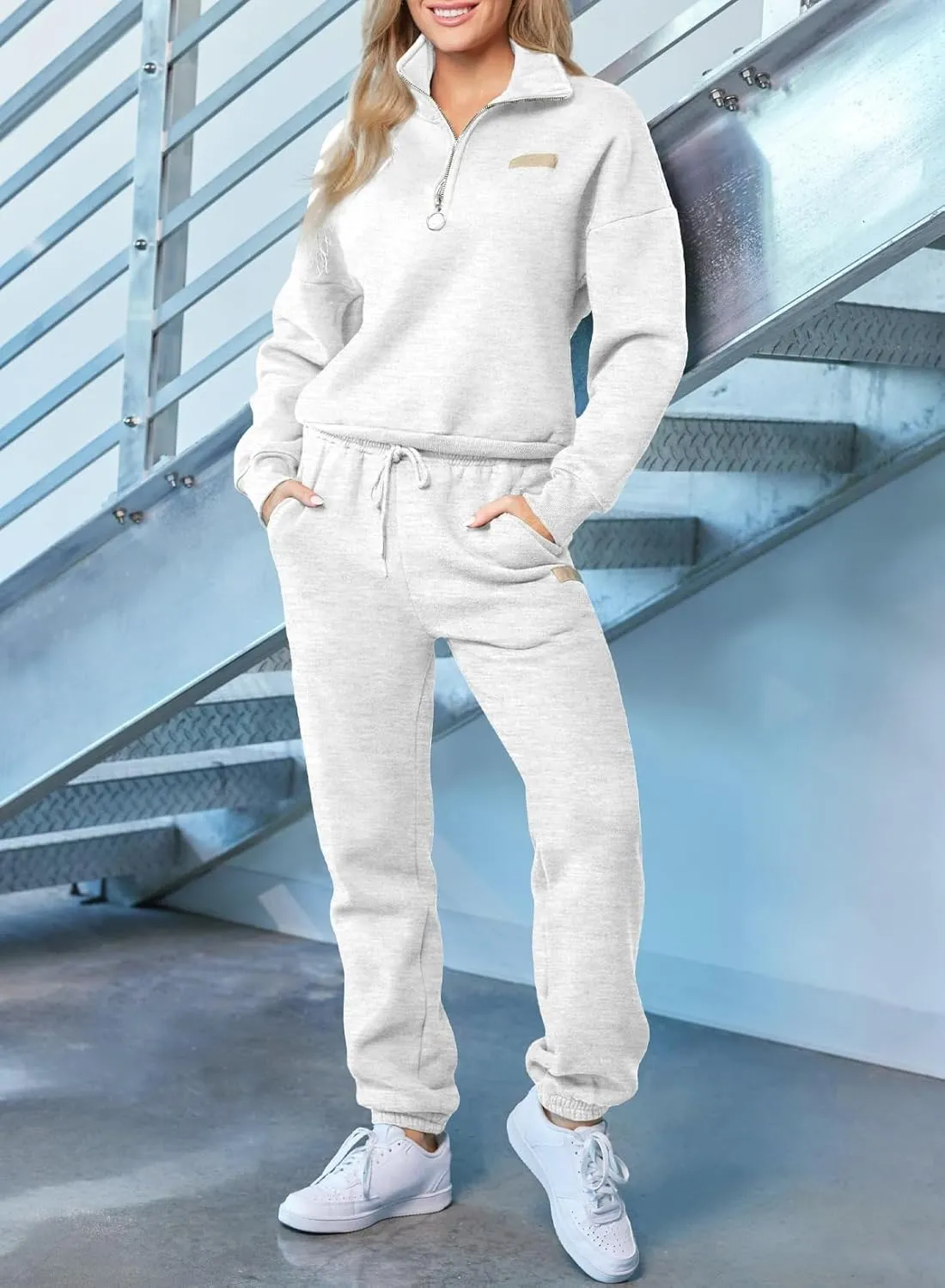 Herseas Women 2 Piece Outfits Sweatsuit Lounge Set Half Zip Pullover with Jogger Airport Tracksuit Matching Pants Set
