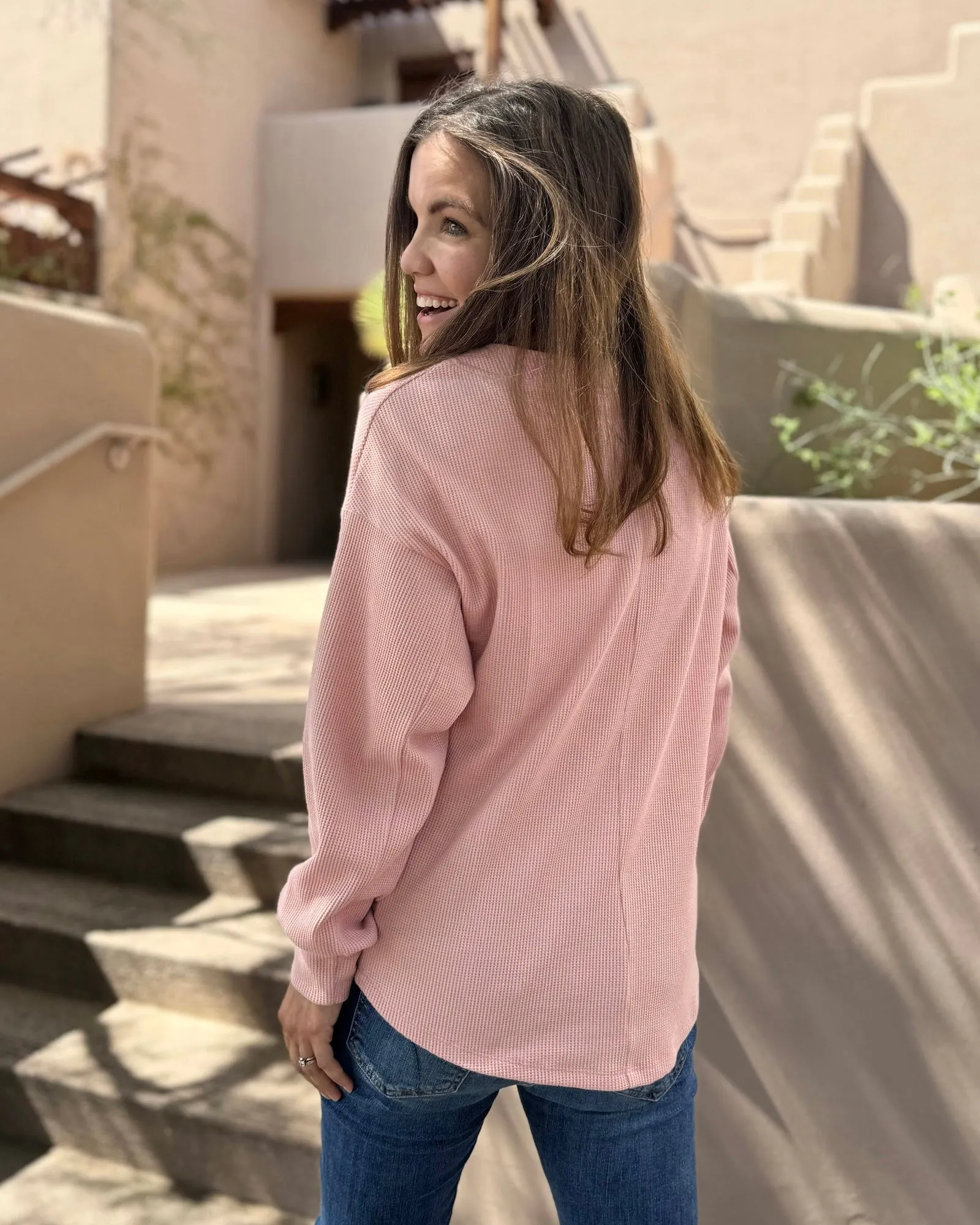 HORIZON waffle knit top in Earthy Rose