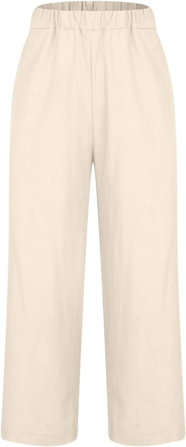 Hvyesh Women Cotton Linen Pants 2024 Summer Wide Leg Casual Loose High Waist Straight Lounge Pants Trousers with Pockets