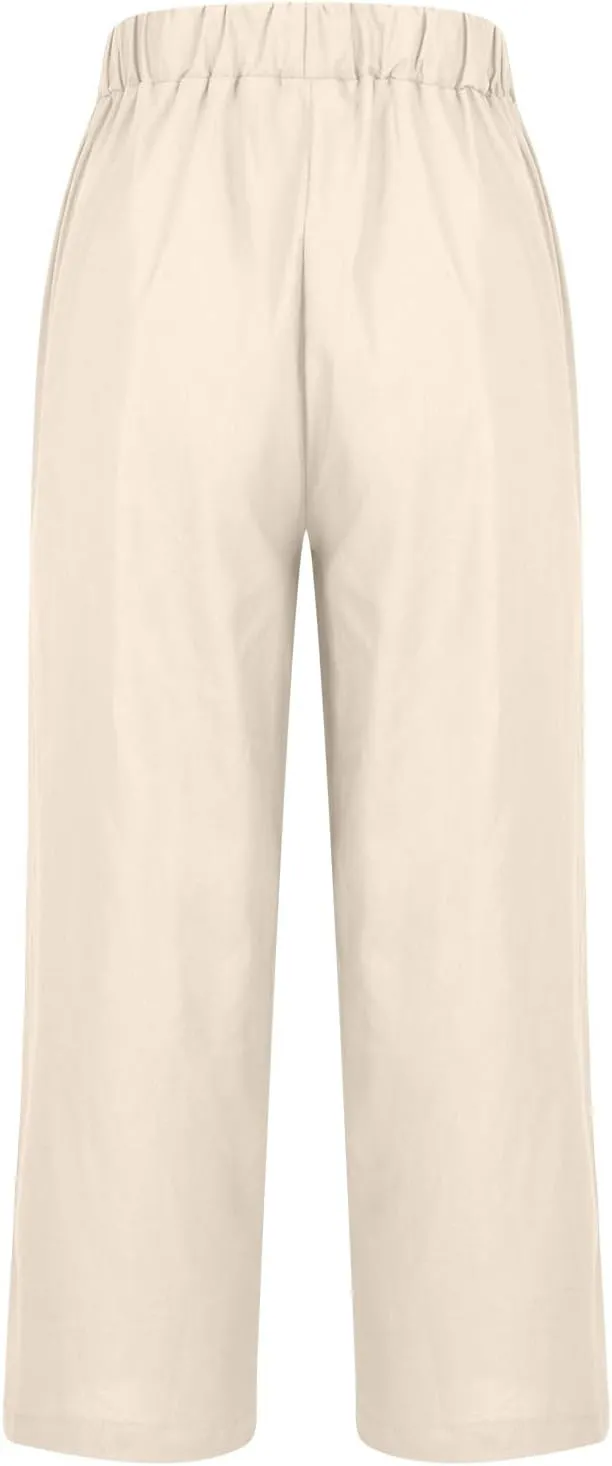 Hvyesh Women Cotton Linen Pants 2024 Summer Wide Leg Casual Loose High Waist Straight Lounge Pants Trousers with Pockets