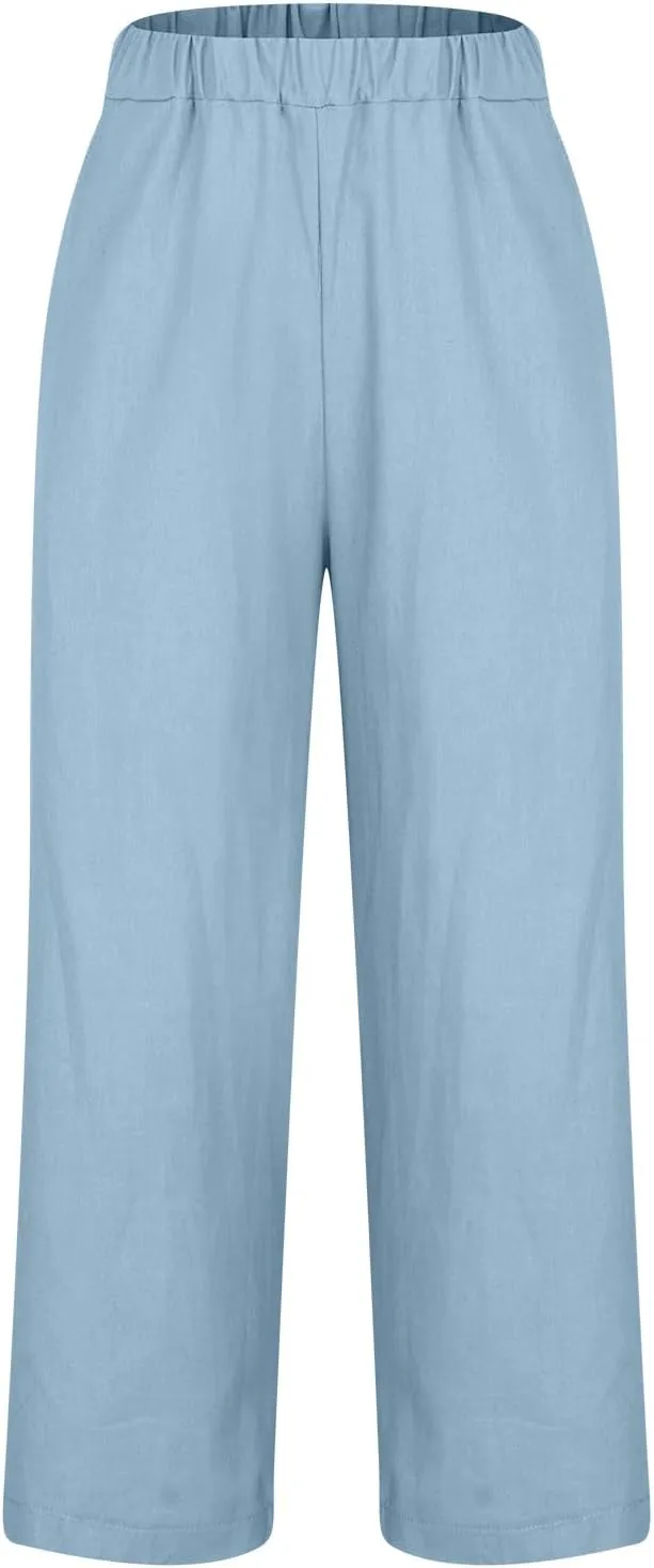Hvyesh Women Cotton Linen Pants 2024 Summer Wide Leg Casual Loose High Waist Straight Lounge Pants Trousers with Pockets