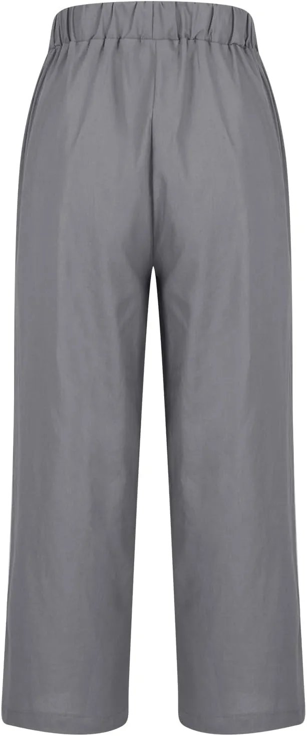 Hvyesh Women Cotton Linen Pants 2024 Summer Wide Leg Casual Loose High Waist Straight Lounge Pants Trousers with Pockets