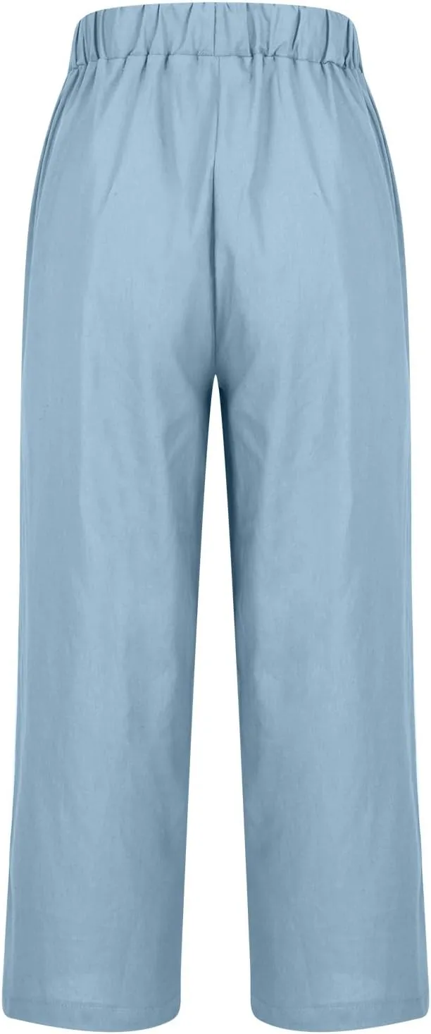 Hvyesh Women Cotton Linen Pants 2024 Summer Wide Leg Casual Loose High Waist Straight Lounge Pants Trousers with Pockets