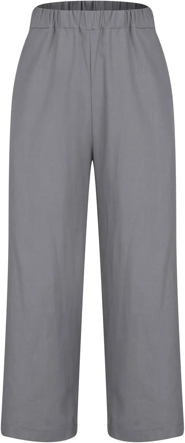 Hvyesh Women Cotton Linen Pants 2024 Summer Wide Leg Casual Loose High Waist Straight Lounge Pants Trousers with Pockets