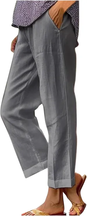 Hvyesh Women Cotton Linen Pants 2024 Summer Wide Leg Casual Loose High Waist Straight Lounge Pants Trousers with Pockets
