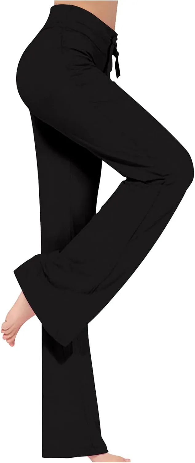 Hvyesh Womens Yoga Pants Wide Leg High Waist Tummy Control Loose Comfy Lounge Trousers Bootcut Drawstring Workout Leggings