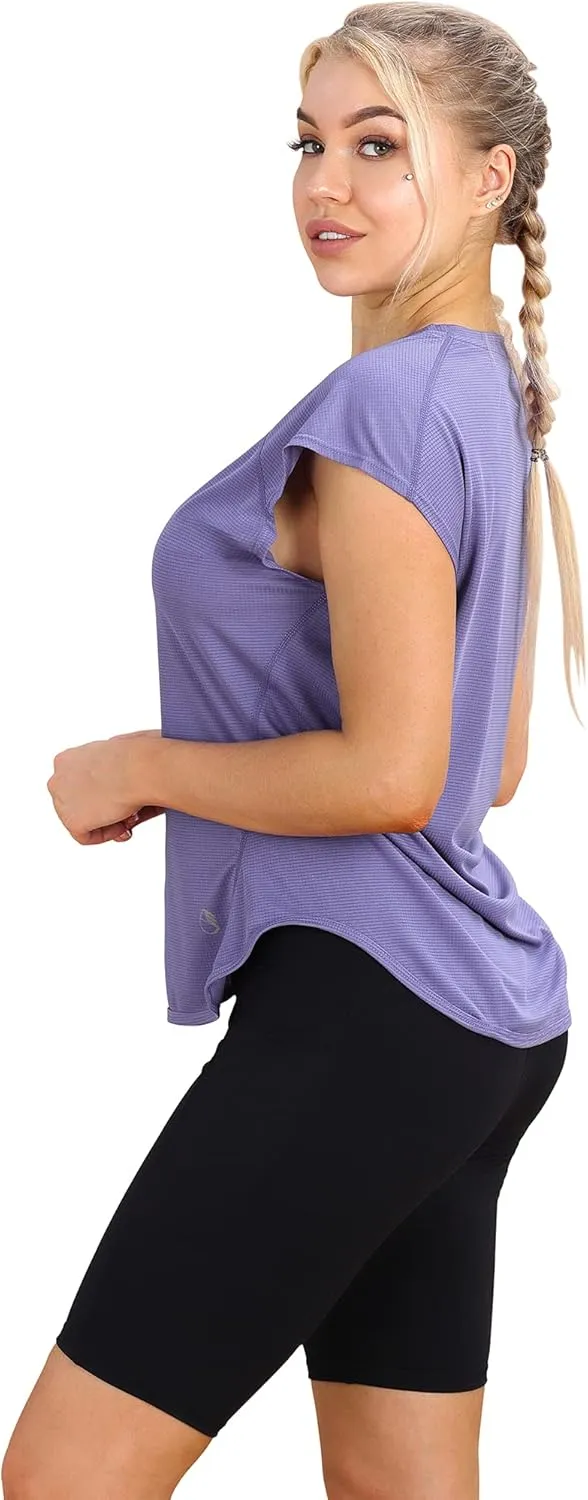 icyzone Workout T-Shirt for Women - Fitness Gym Yoga Running Exercise Cap Sleeves Tops