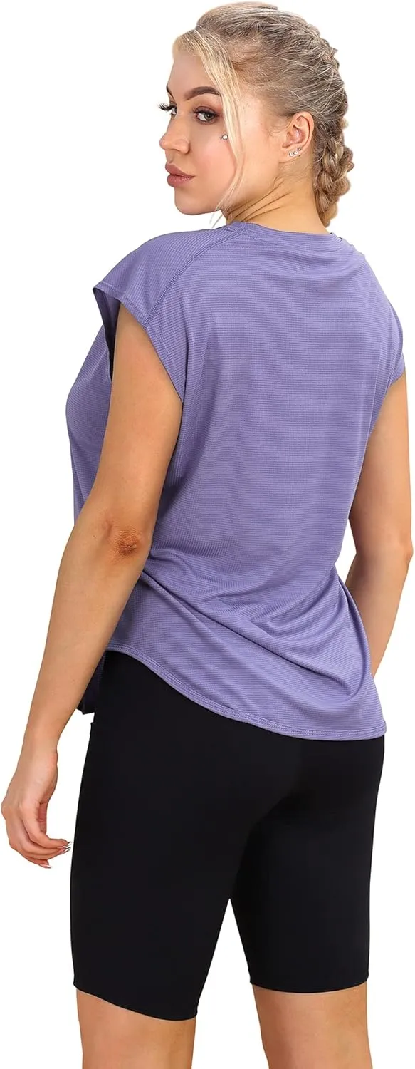 icyzone Workout T-Shirt for Women - Fitness Gym Yoga Running Exercise Cap Sleeves Tops