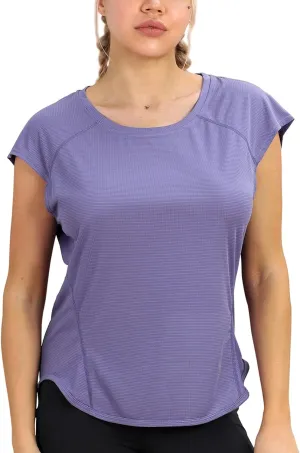 icyzone Workout T-Shirt for Women - Fitness Gym Yoga Running Exercise Cap Sleeves Tops