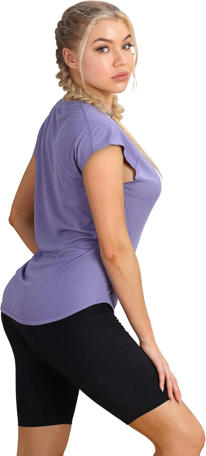 icyzone Workout T-Shirt for Women - Fitness Gym Yoga Running Exercise Cap Sleeves Tops