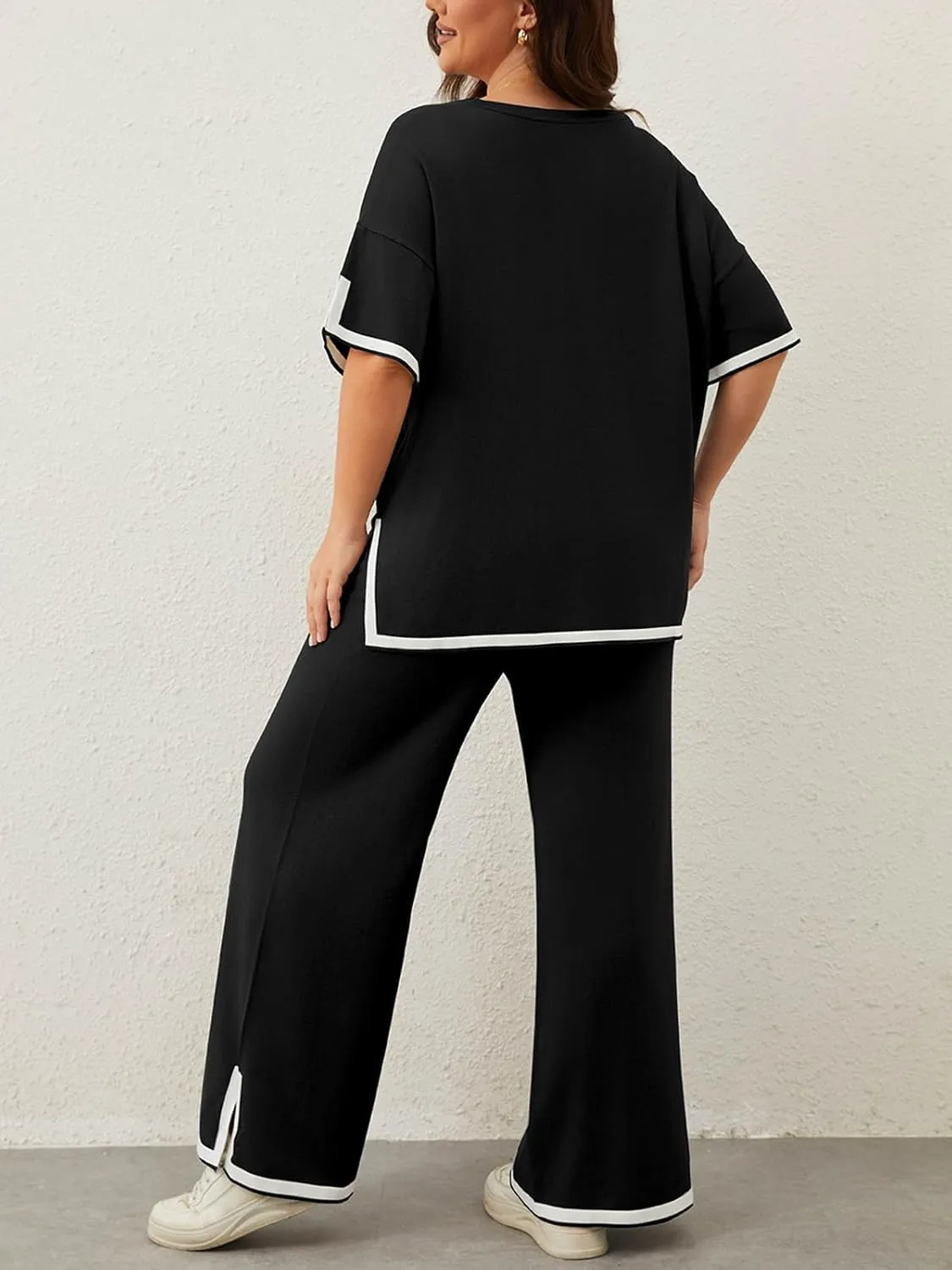 Imily Bela Womens Plus Size Lounge Sets 2 Piece Outfits Short Sleeve Pullover Tops Wide Leg Pants Summer Travel Outfits