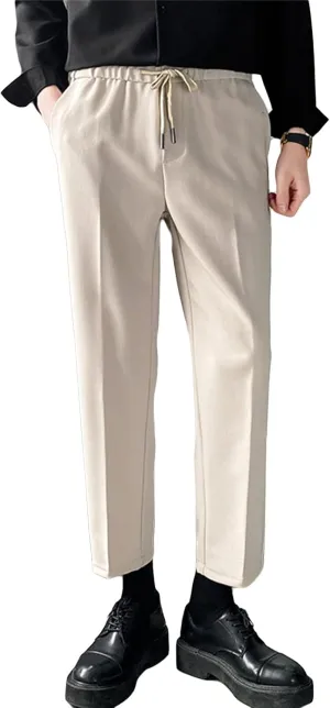JEShifangjiusu Men's Casual Pants Chino Pant Slim Fit Drawstring Athletic Dress Pant Skinny Flex Flat Front Straight Fit Pant, Apricot, Large