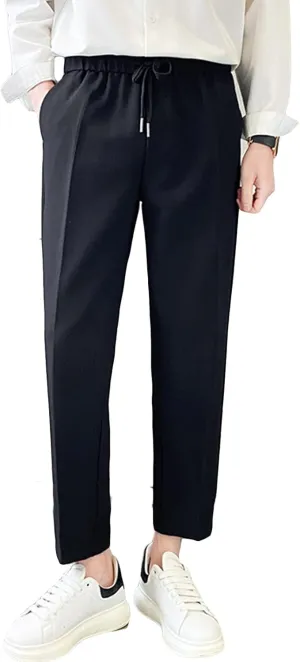 JEShifangjiusu Men's Casual Pants Chino Pant Slim Fit Drawstring Athletic Dress Pant Skinny Flex Flat Front Straight Fit Pant, Black, Large