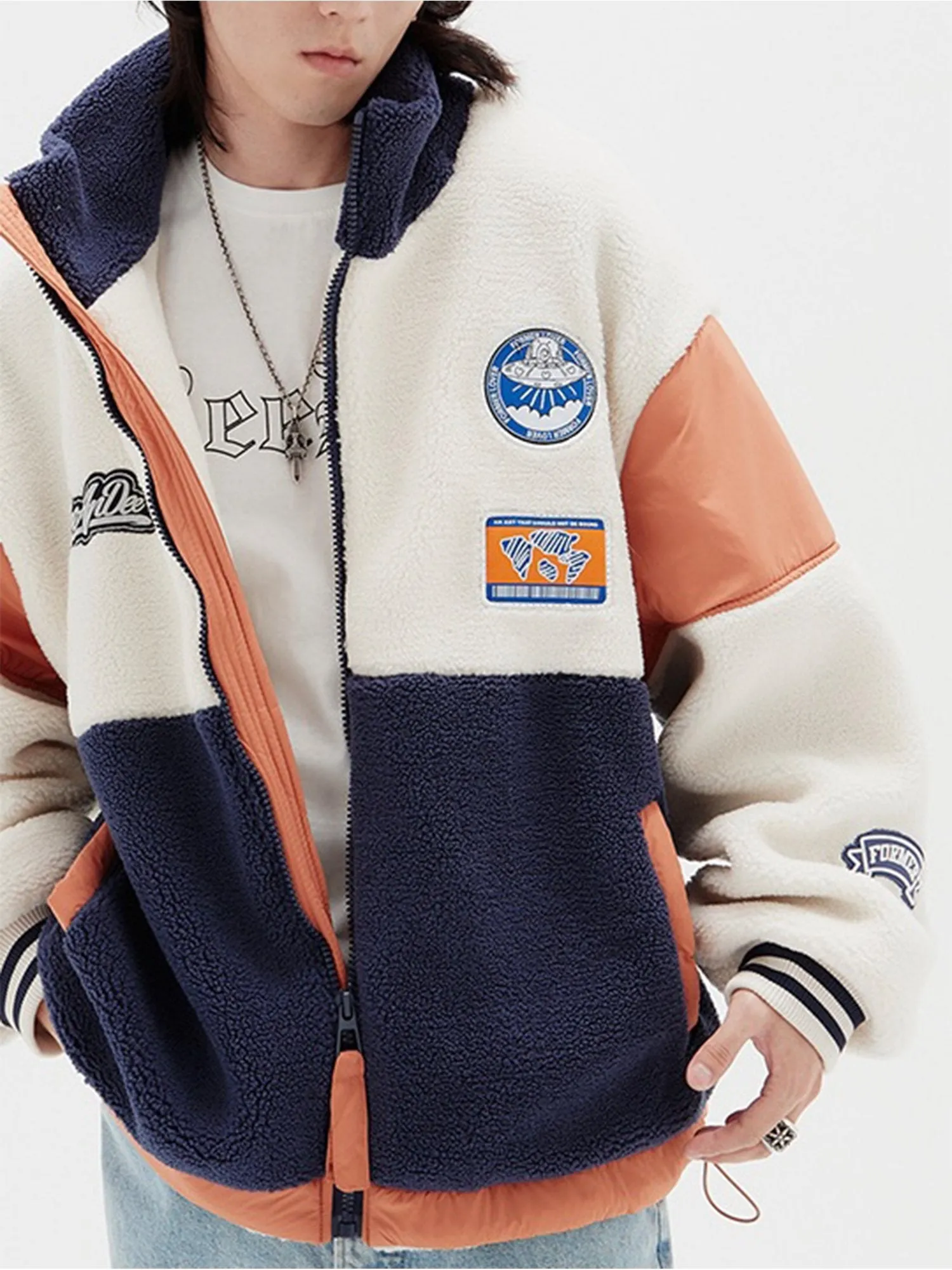 JUSTNOTAG Vintage Print Polyester Turn-down Collar Coats