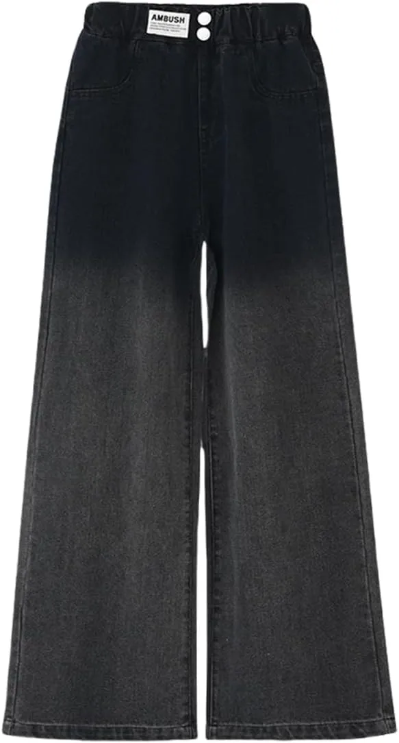 Kids Girls Baggy Jeans Casual Wide Leg High Waist Denim Pants Size 5-14 Years