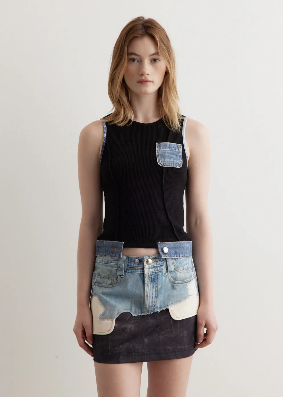 Kris Waffle Denim Sleeveless Top