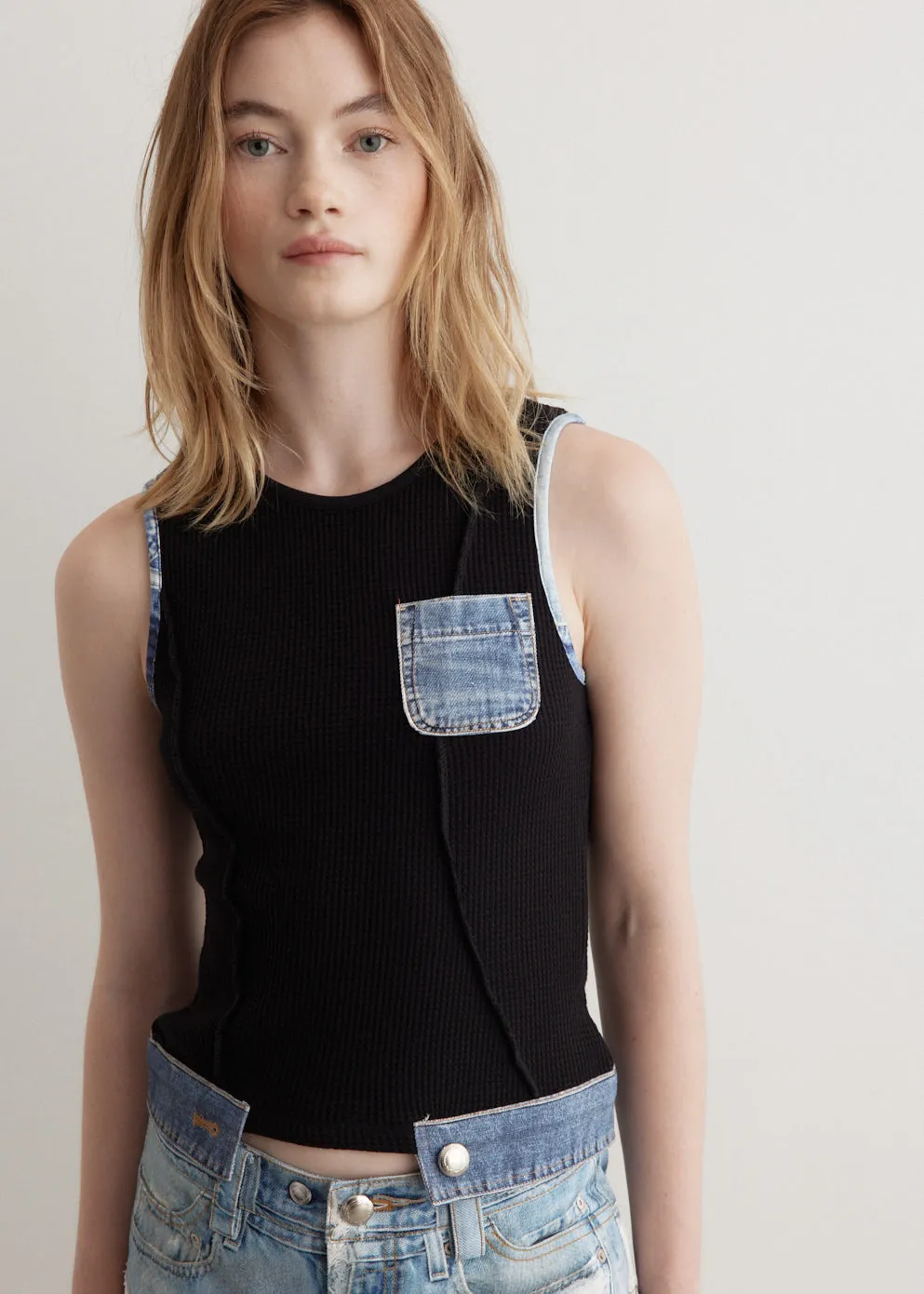 Kris Waffle Denim Sleeveless Top