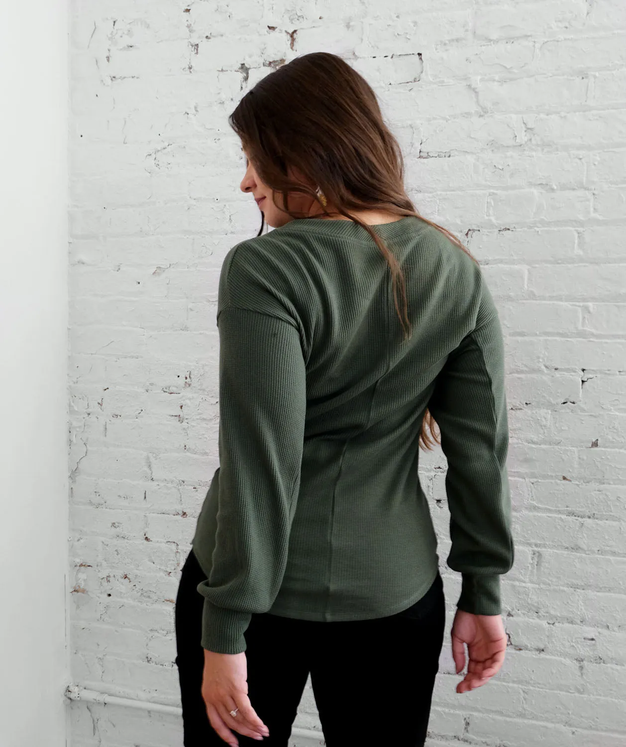 KUMARI waffle knit top in Jungle Green